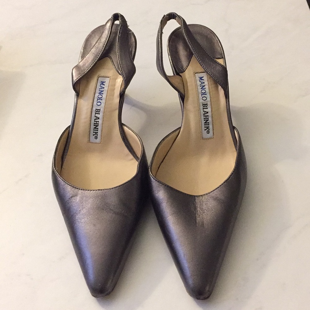 Manolo Blahnik Gunmetal Slingbacks